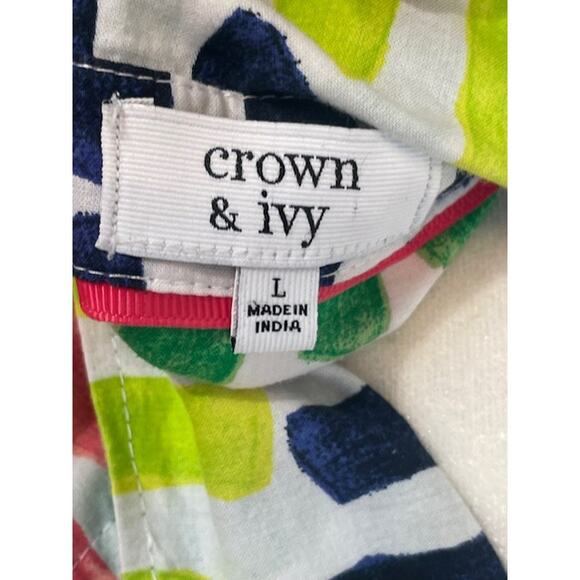 Crown & Ivy Women's Size Large Multi-Color Button Up Blouse 100% Cotton - Picture 4 of 4